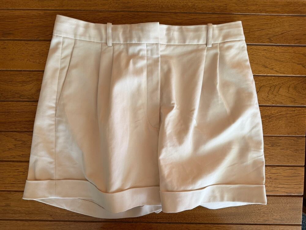 BABATON High Waist Cuffed Pleated Shorts Size 10 Cream Tan